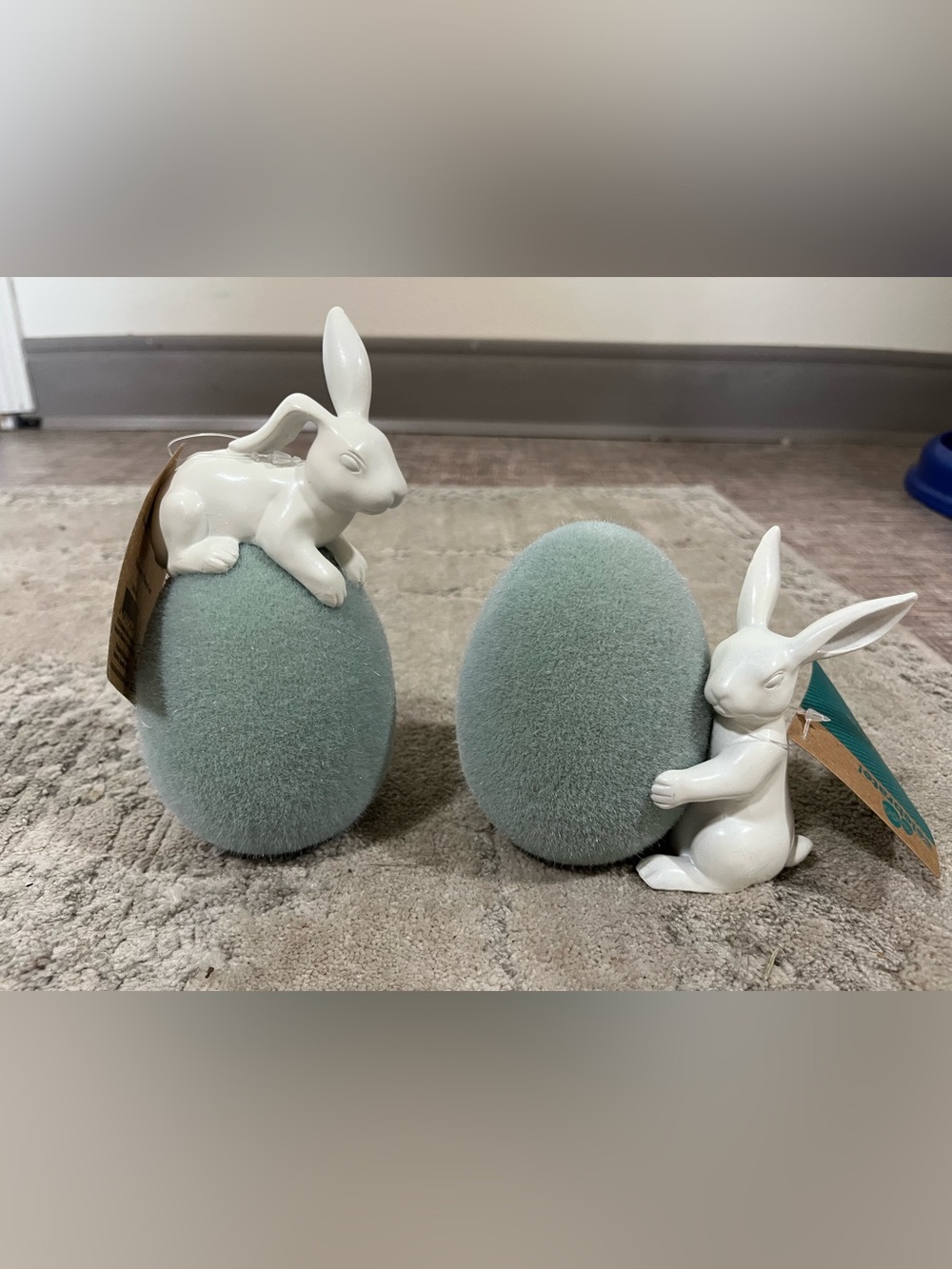 Ceramic Bunny Egg Decor Set in Sage and Cream - Picture 3 of 4